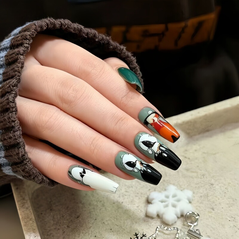 Hot-Selling Long Gray-Green Ballet Nails in Foreign Trade, Anime-Style Fake Nail Stickers, Press-On Nails Hot-Selling Long Gray-Green Ballet Nails in Foreign Trade, Anime-Style Fake Nail Stickers, Press-On Nails