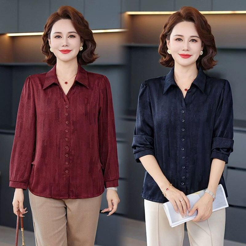 Autumn fashionable long-sleeve for mother, shirt, for middle age
