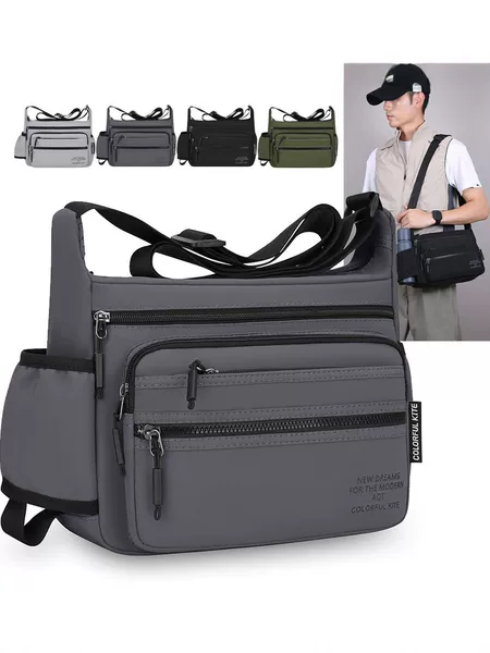 Cross-border men's crossbody bag made of Oxford fabric, large capacity, multi-layered, suitable for commuting and casual use, with pockets for phone and water bottle, simple and versatile design
