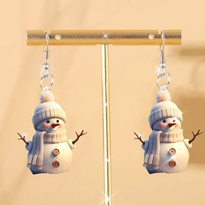 Brincos de acrílico com padrão de boneco de neve