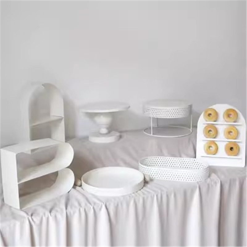 Decoración de postre estilo crema estante de exhibición de bodas estante de decoración de pastel de cumpleaños estante de hierro forjado bandeja de bocadillos