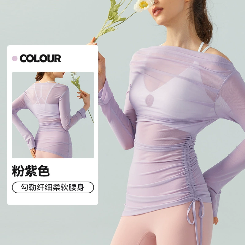 Summer retro long-sleeve for yoga, light and thin sports dress, loose fit, fitted