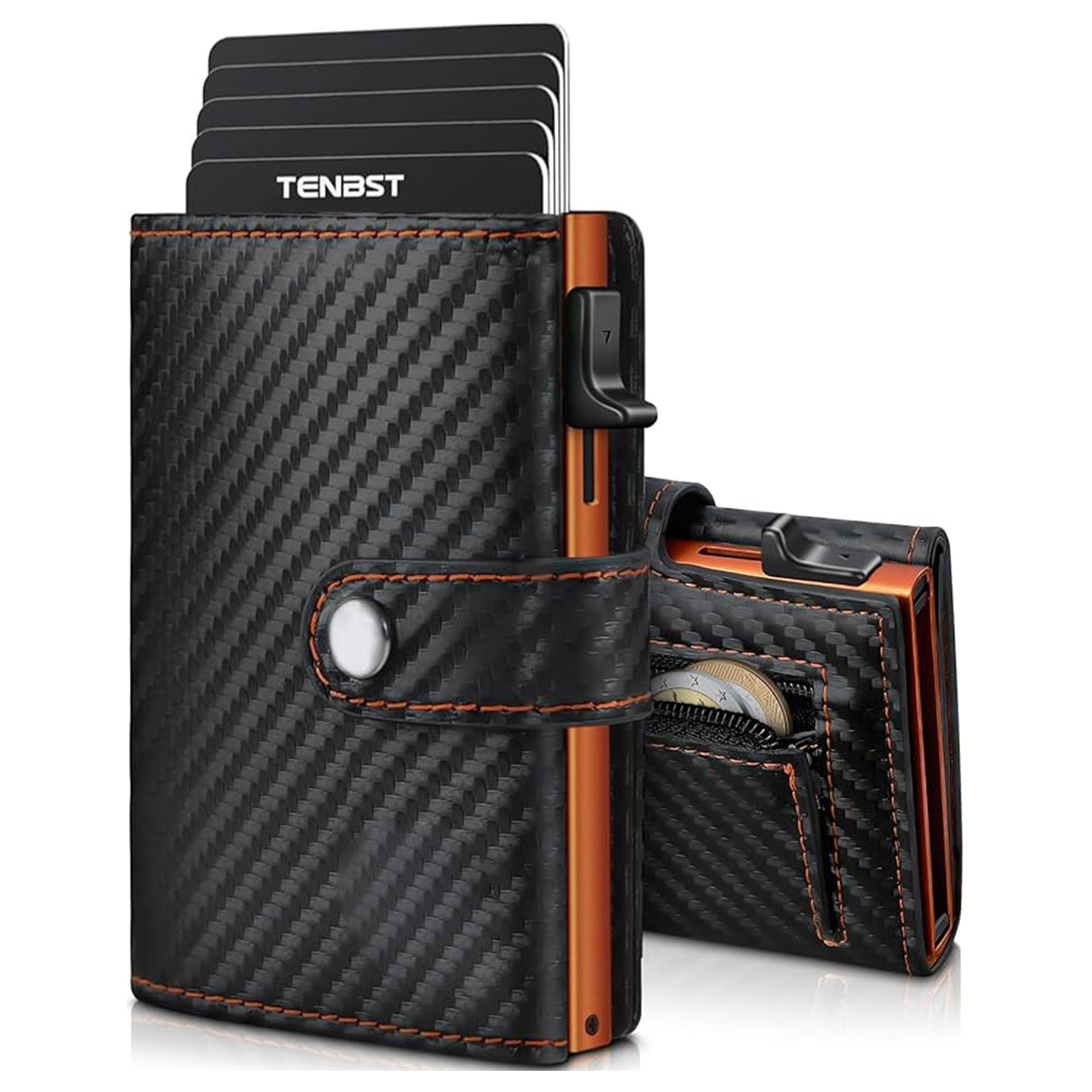 Amazon RFID antirrobo cepillo de aleación de aluminio bolsa de tarjetas pop-up triple plegable caja de tarjetas universal con bolso de cambio bolso de hombre