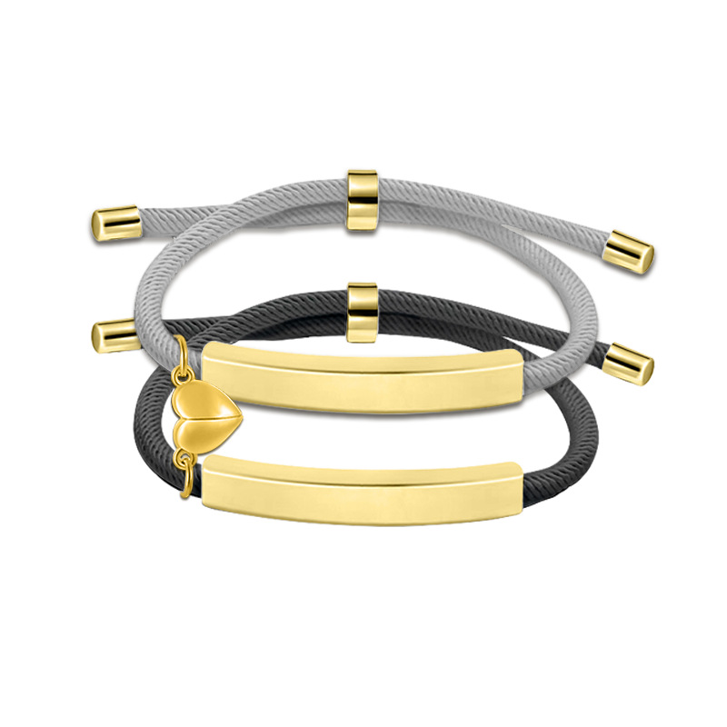 22g Weight Bracelets Classification rope Chain Material Woven Chain Chain Type 1 Pair Quantity Daily Occasion 201 Stainless Steel, rope Material Geometric, Customization Laser Engraving, Heart Shape Pattern Unisex Gender Plating Design Simple Style Style Simple Style Geometric Customization Laser Engraving Heart Shape 201 Stainless Steel Rope Woven Chain String Bracelets Wholesale 11