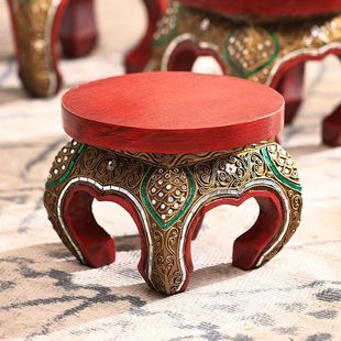 Yi Li Tai Guo Solid Wood Stool Southeast Asian Furniture Home Thai Style Foot Washing Low Stool Wooden Small Bench Internet Popular Round Stool