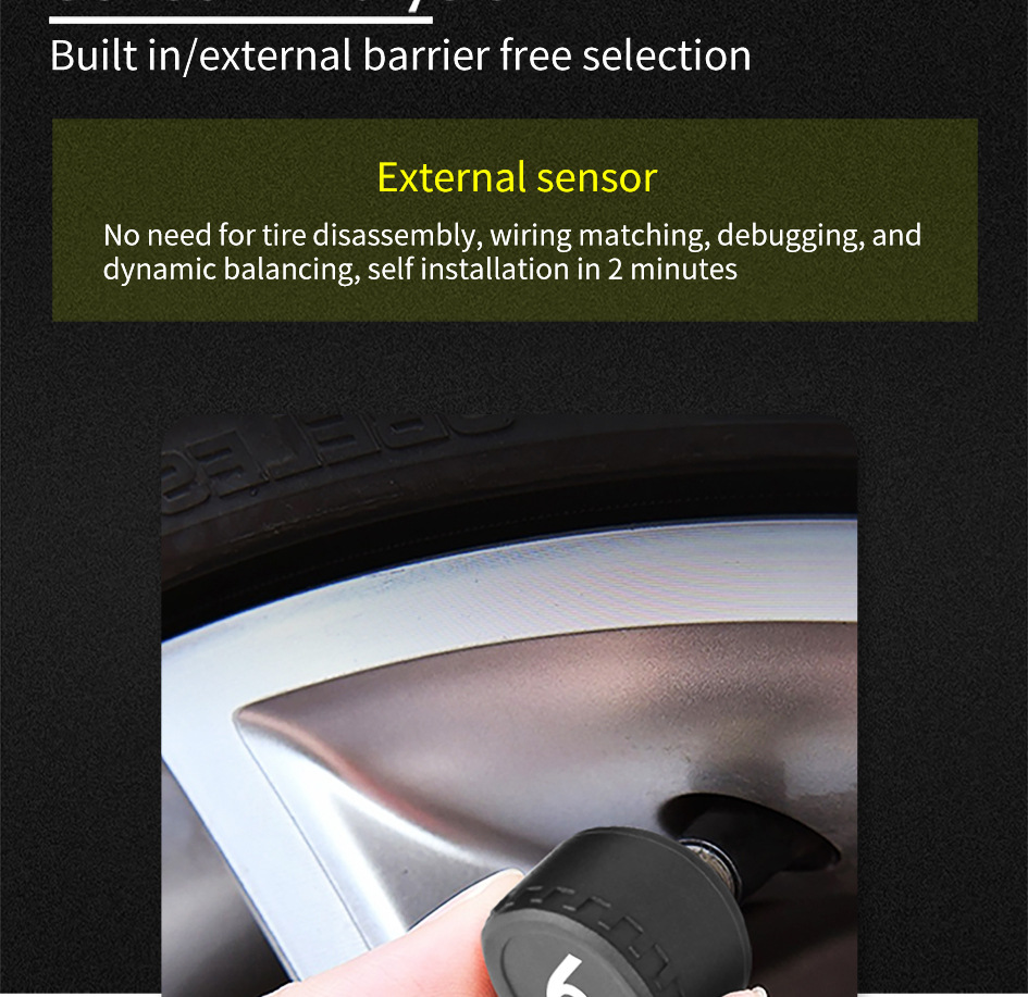 T11-6 Wheel-Mounted Tire Pressure Detector Solar-Powered Tire Pressure Monitoring High-Precision Wireless Rv Tire Pressure Tpms Cross-System