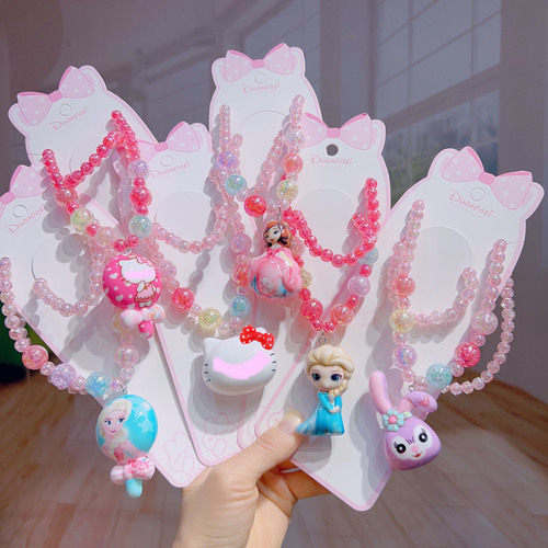 Girls Necklace Children's Luminous Jewelry Toy Accessories Elsa Jewelry Frozen Star Rabbit Cat Jewelry Set