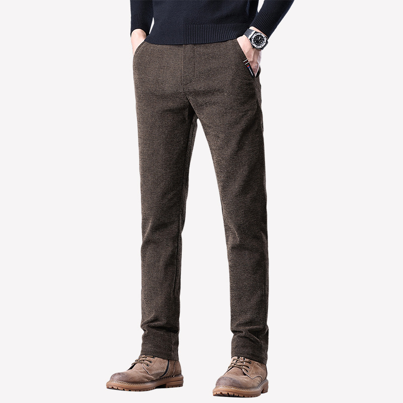 Otoño e invierno pantalones casuales antiarrugas de los hombres de fácil cuidado slim fit pantalones de los hombres chenille forrado de lana engrosada pequeños pantalones rectos niños