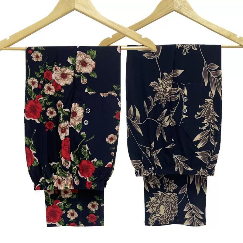 Старушка цветочные брюки Летние тонкие ледяные брюки для женщин среднего и пожилого возраста эластичные прямые брюки с высокой талией укороченные брюки для женщин