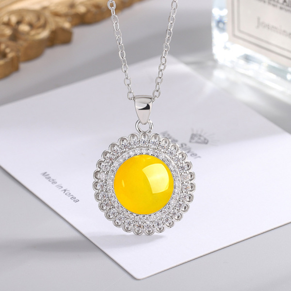 Ethnic retro organic agate pendant with zircon white jade