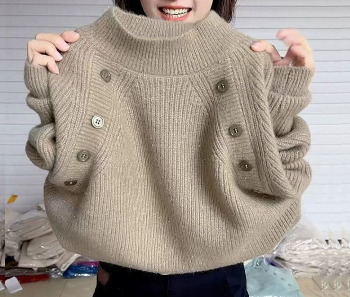 Толстая теплая нижняя рубашка женский 2024 осень и зима новая нишу с круглым вырезом темперамент дикий вязаный свитер