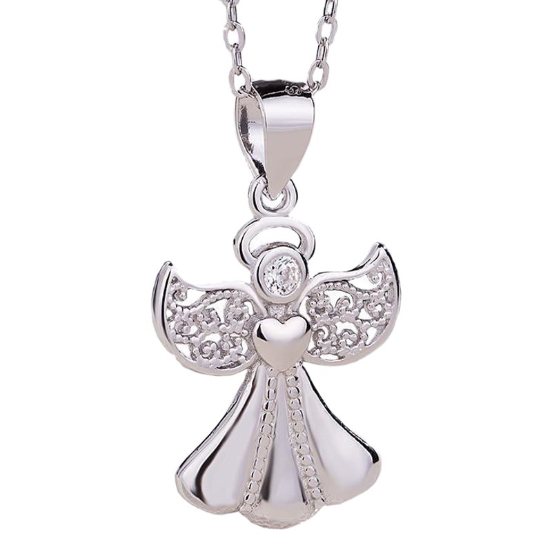 Joyas de Amazon transfronterizas Collar de ángel de plata de ley 925 Moda femenina Estilo europeo y americano Colgante de circón con incrustaciones Cadena de clavícula