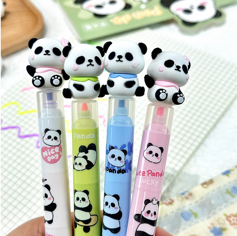 Cartoon group boy panda puntero pen