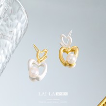 韩国简约甜美粉色滴釉爱心不对称耳钉小众设计唯美高级感轻奢耳钉