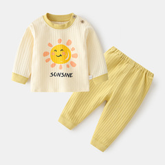 Baby underwear set for men and women, pure cotton stand-up collar, shoulder buckle two-piece set, children's autumn and winter jacquard autumn clothes and long trousers
