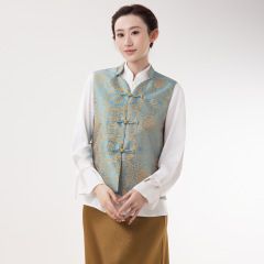 春季气质盘扣复古新款中式提花国风上衣立领唐装马甲坎肩女式背心