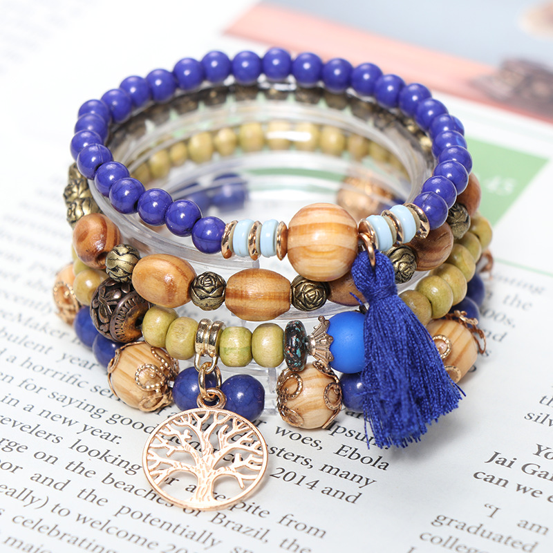 1 Set Simple Style Tree Arylic Alloy Resin Beaded Tassel Plating Women's Bracelets display picture 2