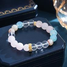 天然啤酒泡泡黄塔晶+海洋蓝玛瑙+天然粉晶+白琉璃珠