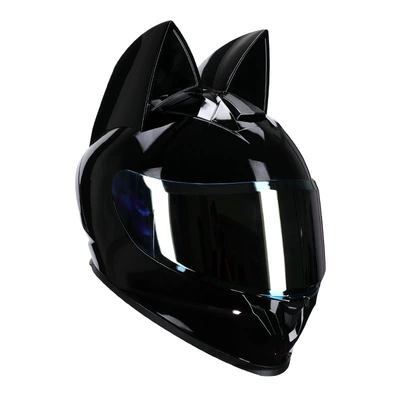 Motosiklet kaskı (dəbilqə): Motorcycle Helmet, Travel and Work - bright-black-cat-blue-coated-lenses-s50-53cm