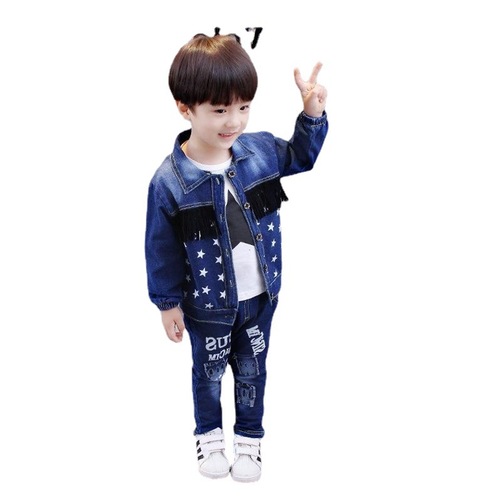 Children's Spring and Autumn Outfit, Small Kids Korean Style Denim Set, Infants and Toddlers Fashion 3-Piece Set
