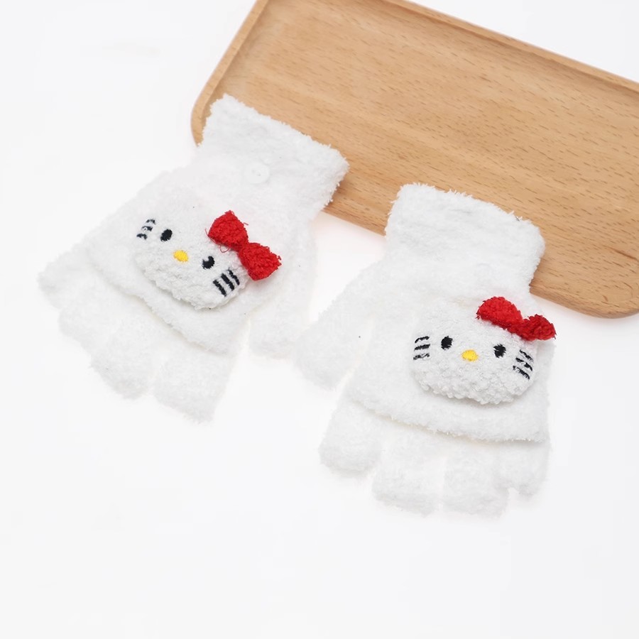 Guantes de invierno de medio dedo para niños niños niños niños niñas estudiantes lindos guantes de peluche de dibujos animados