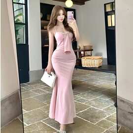 【原版有带配饰胸垫】时尚性感紧身吊带连衣裙子纯欲风粉色修身