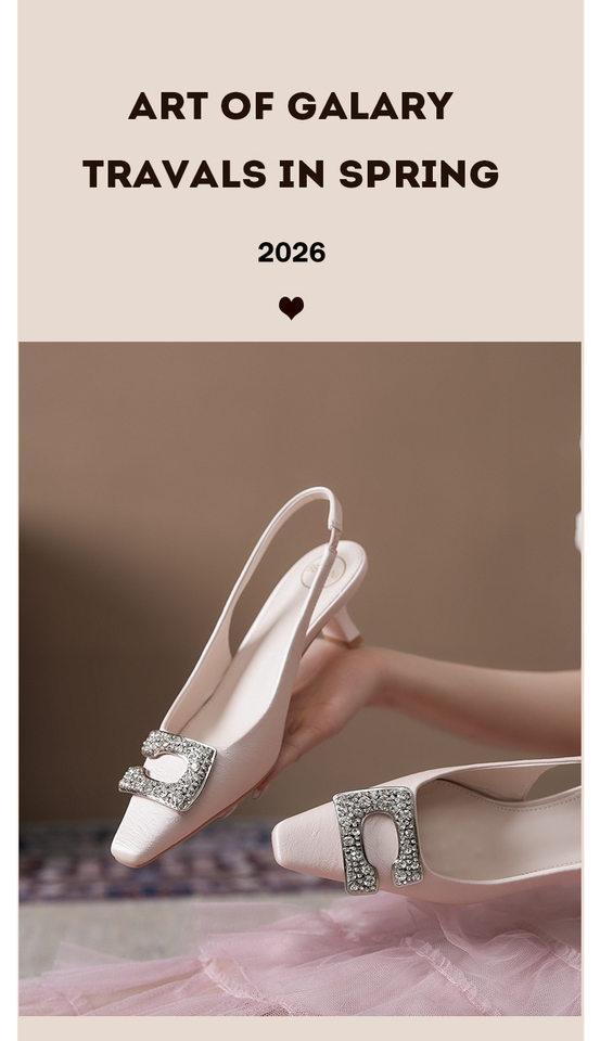 Sandal nữ bít mũi hở gót gót vuông đính đá khóa vuông, gót 3–6 cm — Màu bạc, Màu hồng nhạt, Vàng nhạt chi tiết 4