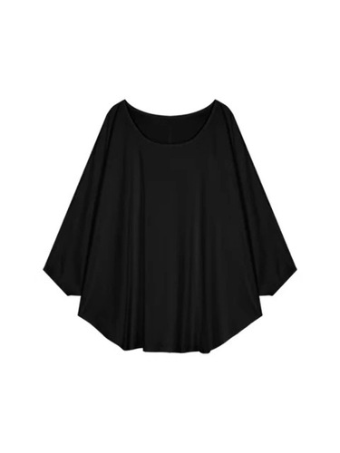 Black strapless long-sleeved sunscreen T-shirt women's summer casual thin bat-sleeves loose blouse top with a collar