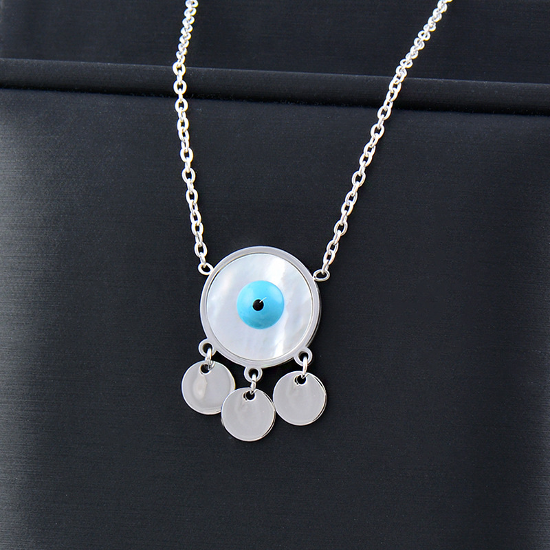 Fashion Eye Stainless Steel Inlay Shell Earrings Necklace