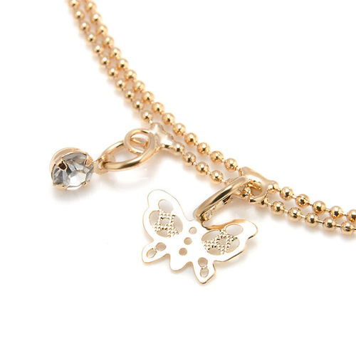 AliExpress jewelry foot jewelry European and American new hand jewelry double layer butterfly anklet fashion alloy women's anklet
