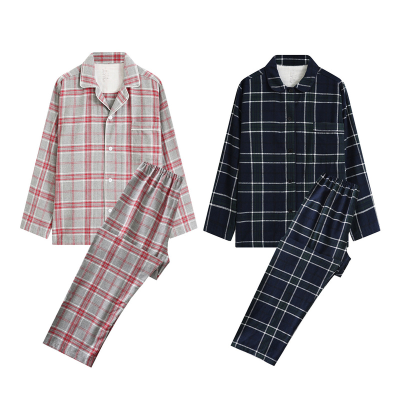 No-printed Japanese good double-strand cotton flannel household clothing Plaid pair Pajamas female cotton long-sleeved spring and autumn No-printed Japanese good double-strand cotton flannel household clothing Plaid pair Pajamas female cotton long-sleeved spring and autumn