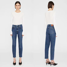 2025春夏新款欧美AB同款中腰修身弹力小脚九分牛仔裤女均安牛仔厂