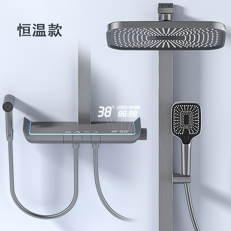 大型ラック壁貼り簡易シャワーセット家庭用浴室シャワーデジタル表示無頂噴分増圧シャワー器|undefined