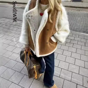 Autumn Women's Clothing European and American-style New Loose Lamb Wool Fashion All-match Vest Fur One-piece Vest Sleeveless Cotton Clothes