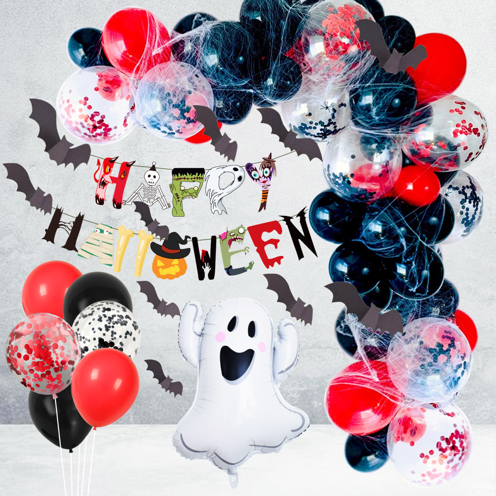 Home & Garden New Halloween pink balloon chain arch pull flag aluminum film balloon set pumpkin bat Halloween decorations_voghion.com