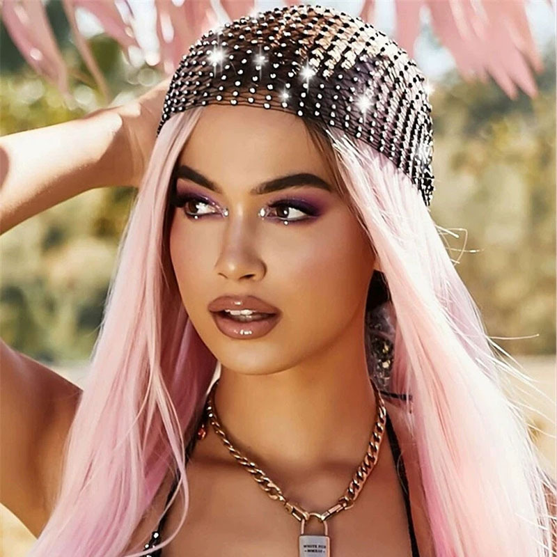 Shining rhinestone hollow mesh scarf European and American style party nightclub music festival essential fashion luxury hair accessories accessories