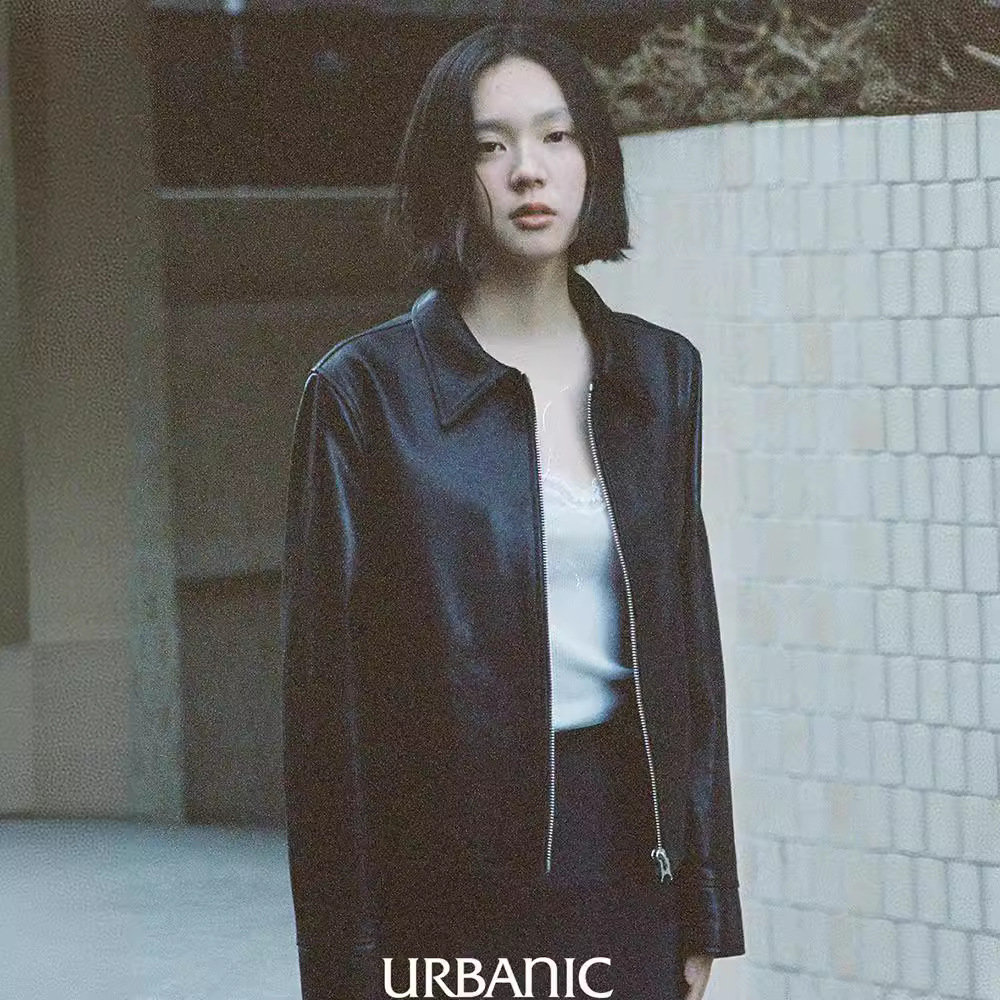 In-Stock Urbanic30 Fortune Girl Style Leather Jacket New Simple Turn-Down Collar Solid Color Retro Short Jacket