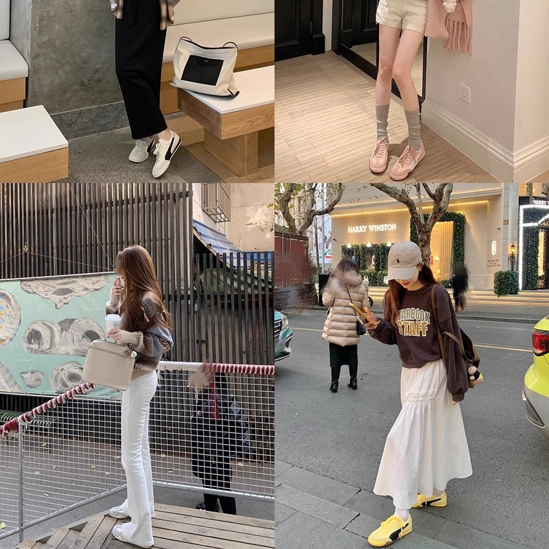 现货~葡萄妈同款 时髦圆头软面撞色系带平底百搭休闲德训鞋女新款|undefined