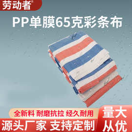 劳动者回料PP单膜65克彩条布 防尘遮阳挡雨布装修施工布厂家批发