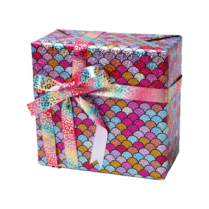 Papel brillante para el Día de San Valentín, papel con revestimiento de aluminio láser, serie de escamas de pescado de colores, rollo grande de papel de regalo para cumpleaños