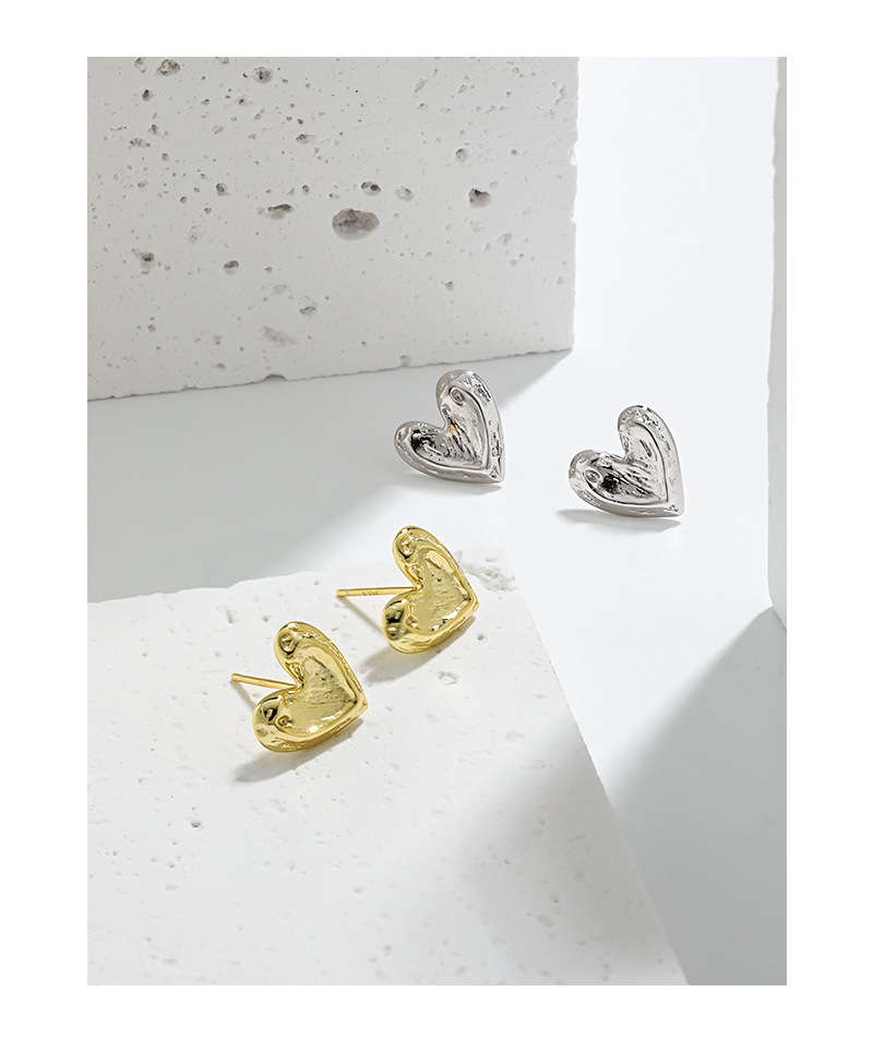 925 Sterling Silver Material 1 Pair 925 Sterling Silver Heart Shape Ear Studs
