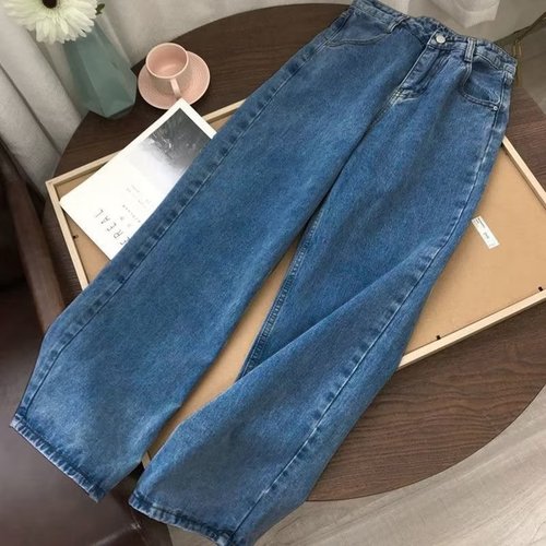2025 Straight Leg Jeans for Women, Universal Fit, Student Style, Korean Version, Loose and Slimming Wide Leg Pants, Retro Floor-Length Father-in-Law Style Long Pants