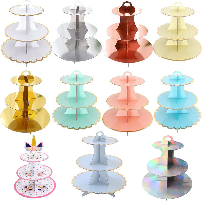 Disposable Multi-Layer Paper Cake Stand Birthday Party Supplies Round Three-Layer Hot Stamping Dessert Table Cake Decorations