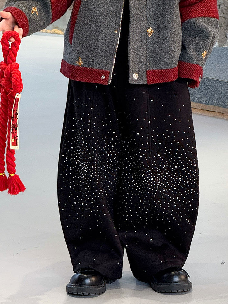 25892 флисовые брюки с бриллиантами черного цвета