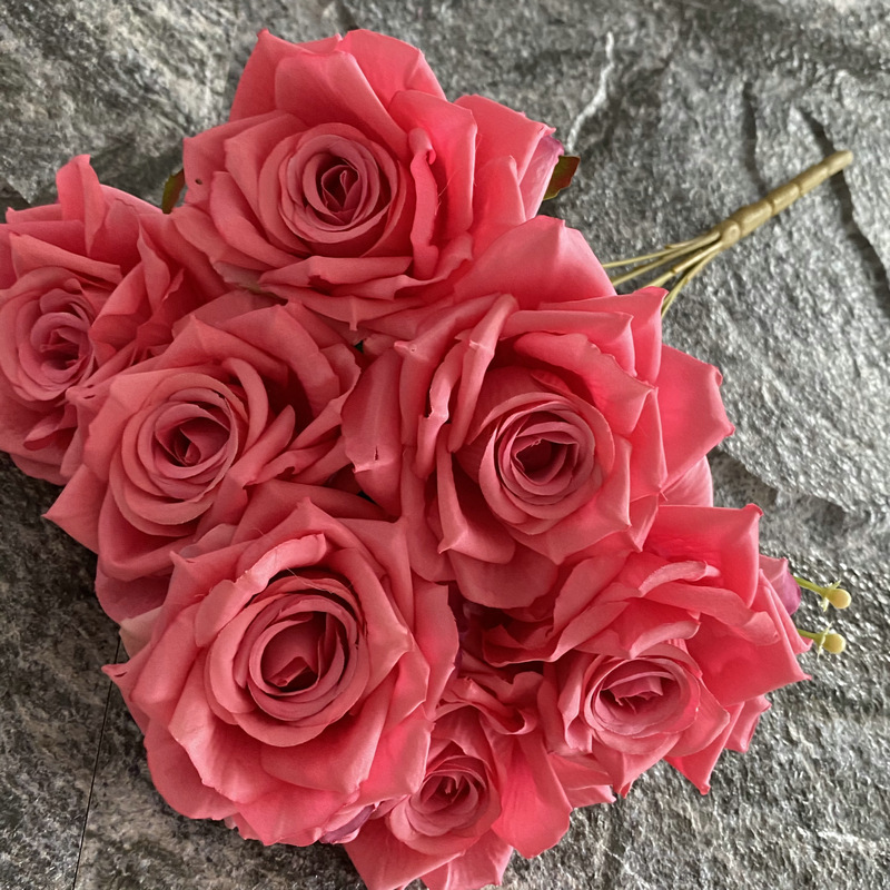 7-cabeza amante gran cuerno Rosa manejar manojo Boda boda decoración del hogar artificial flor falsa foto apoyos Rosa ramo