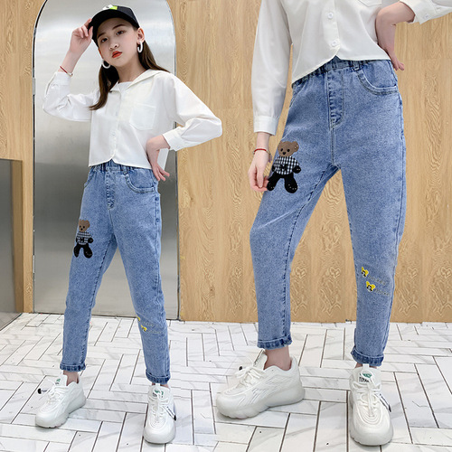 Children's clothing, girls' jeans, spring and autumn styles, casual pants for middle-aged and older children, little girls, children and babies, wholesale