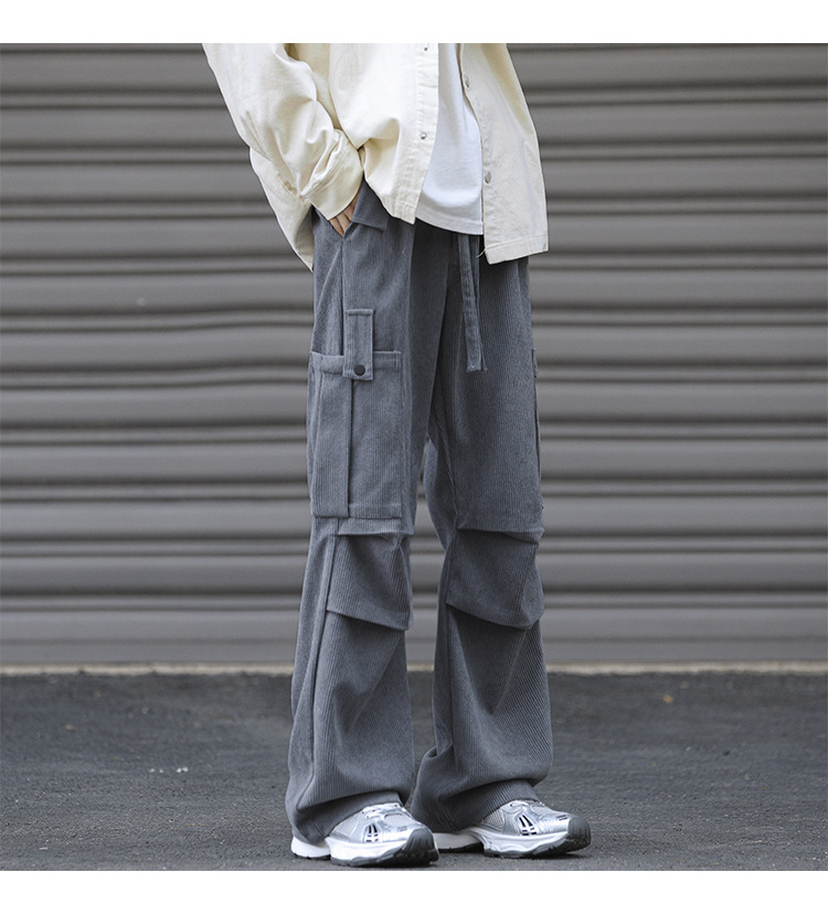 Winter corduroy oversized men's pants, loose plush and thickened work clothes pan's street versatile wide leg_voghion.com