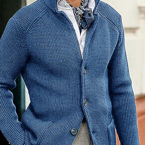 欧美时尚亚马逊独立站新品-衣男休闲士长袖纯色针织外套男装外衣