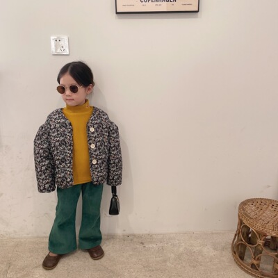 2021韓版新款女童碎花加厚棉服寶寶外套