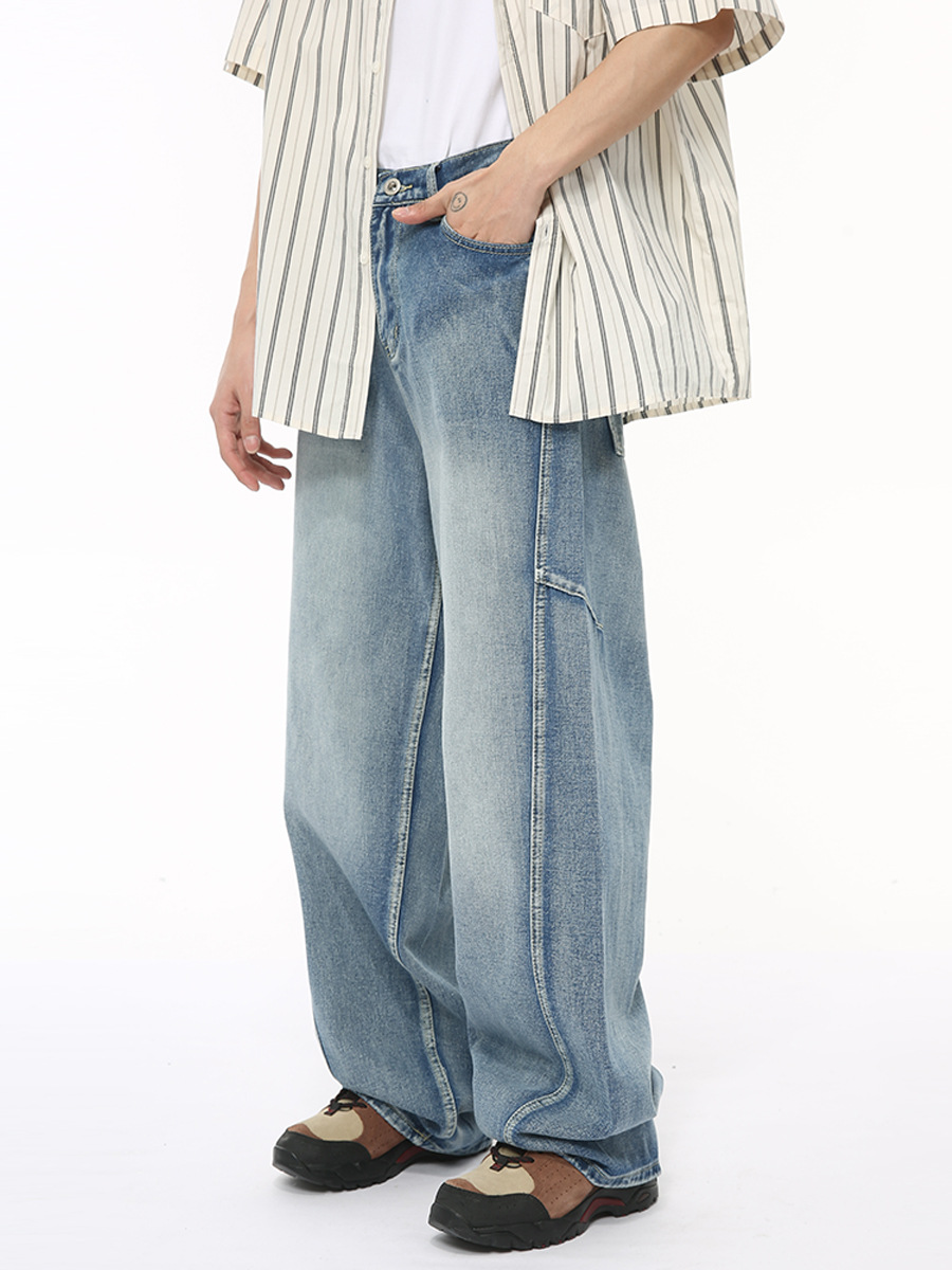 MTLCLOTHES Hombres| Nuevos productos estadounidenses multicapa empalme cimetiera estilo jeans sueltos moda hombre